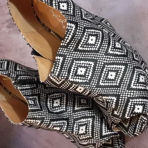 black and white tribal print wedge booties